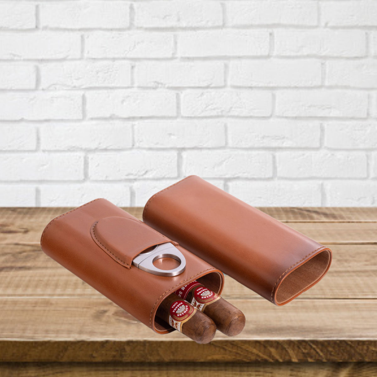 Leather Three Cigar Holder with Stainless Steel Cutter - image 7