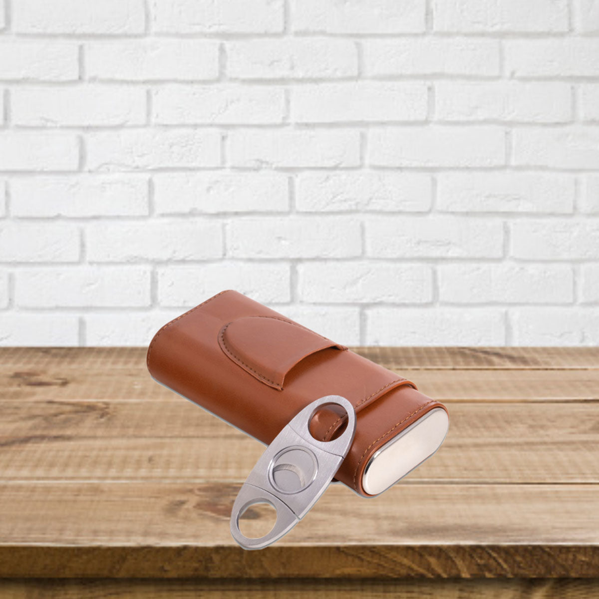 Leather Three Cigar Holder with Stainless Steel Cutter - image 11