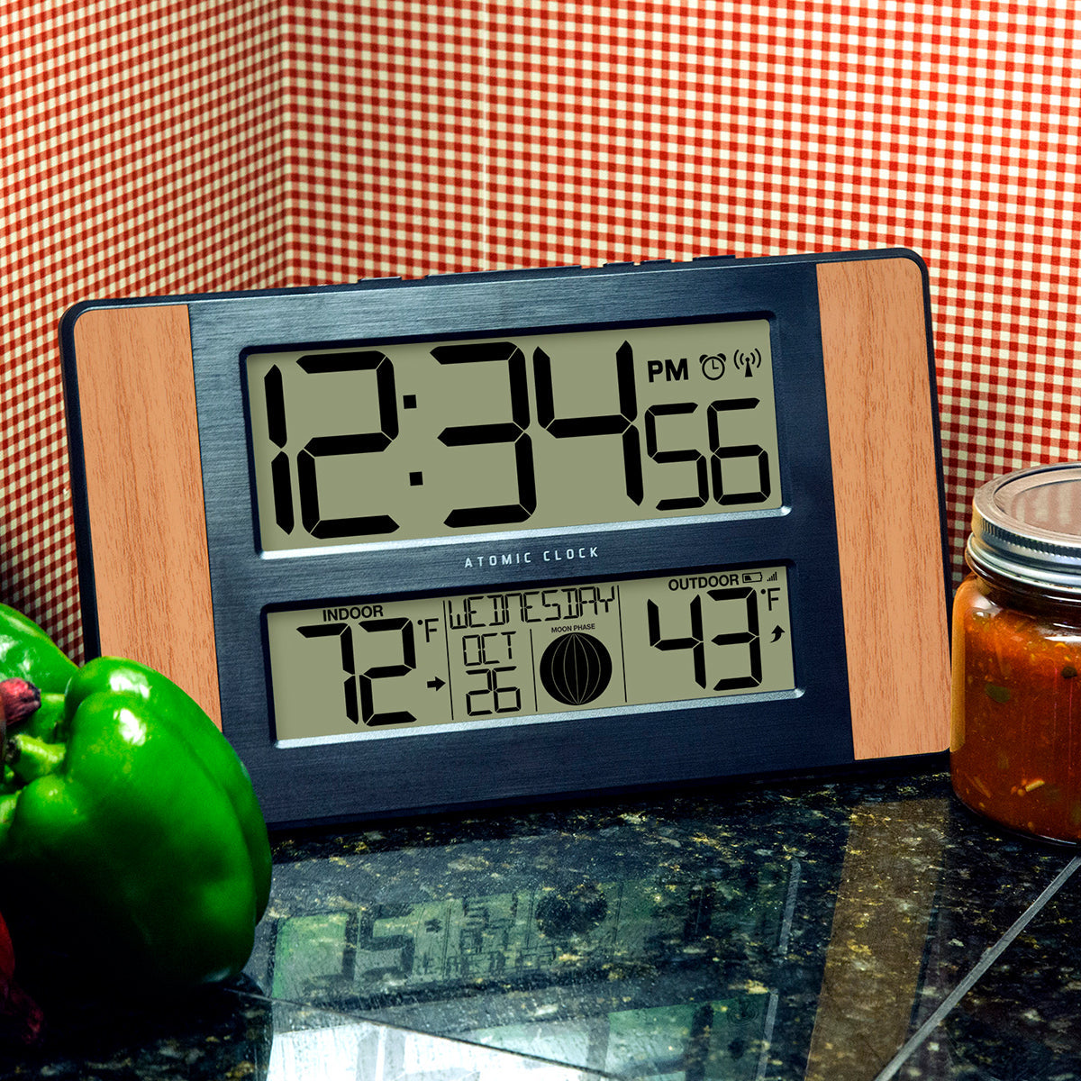 Atomic Digital Wall Clock with Temperature and Moon Phase - image 3