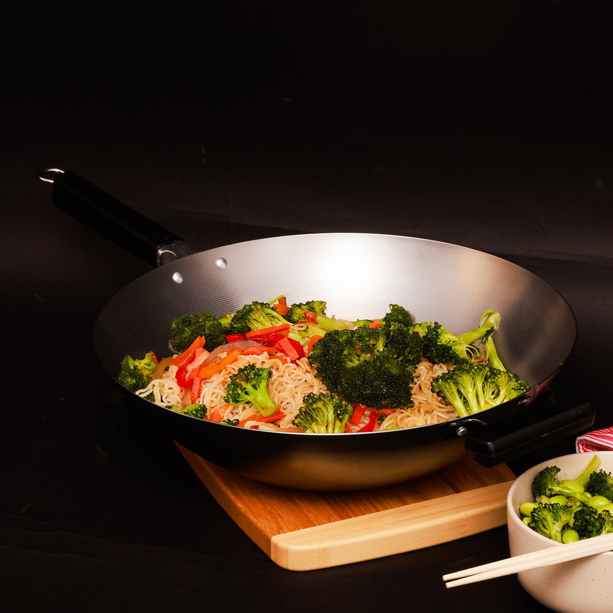 Professional 14-inch Carbon Steel Flat Bottom Wok - image 5