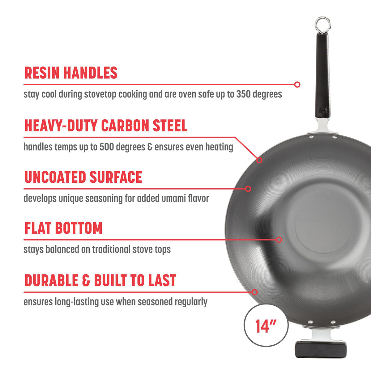 Professional 14-inch Carbon Steel Flat Bottom Wok - image 7