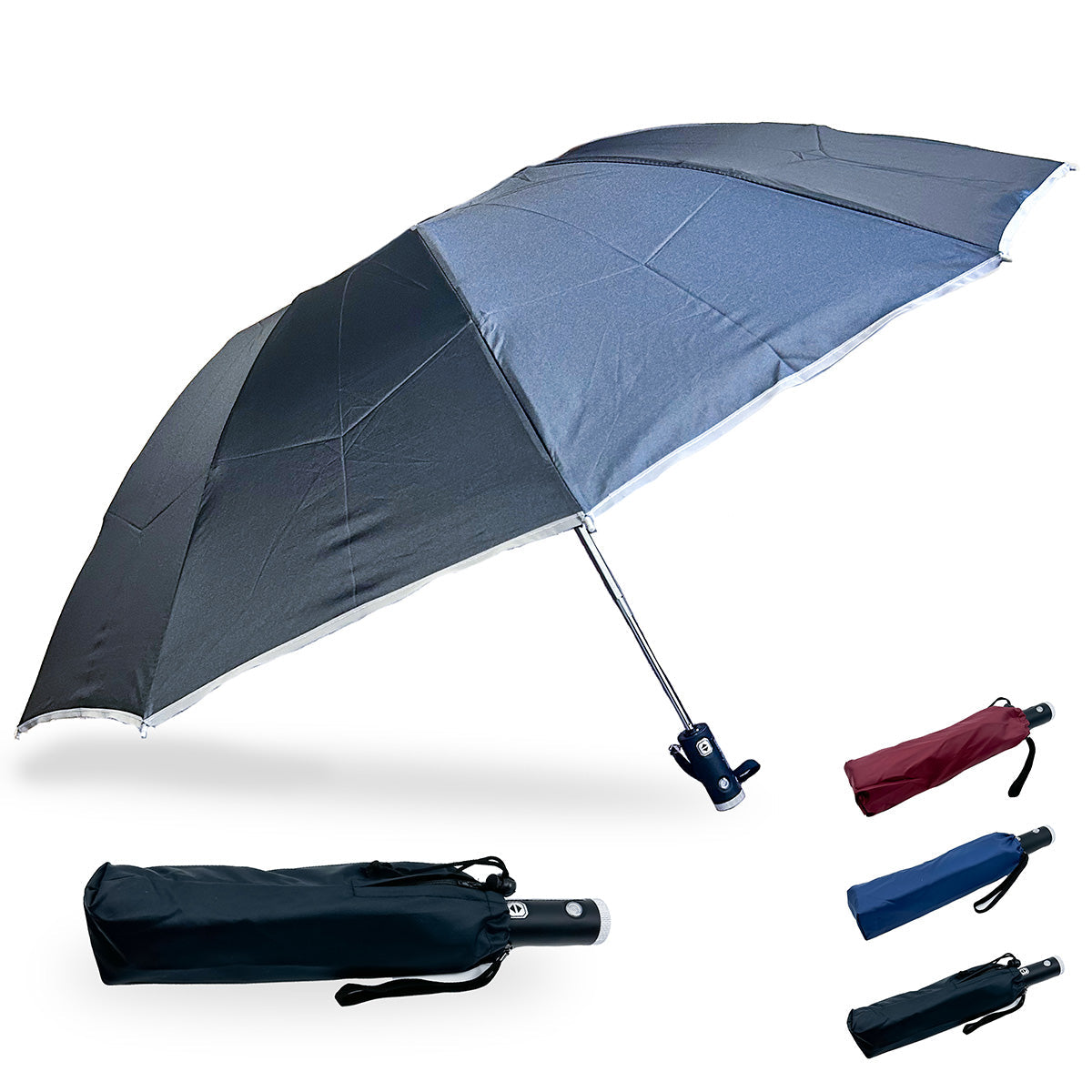 Reverse Folding Compact Umbrella with Flashlight