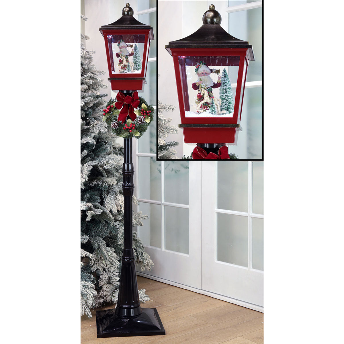 72'' Snowing Lamp Post with Wreath - image 2