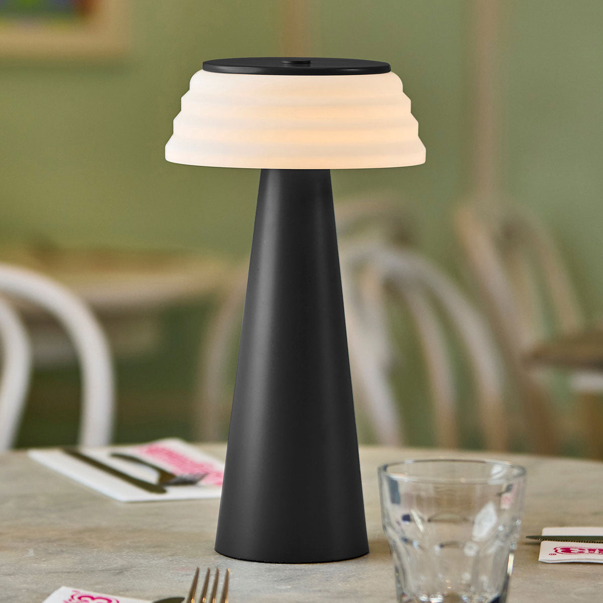 Cordless Indoor/Outdoor Table Lamp with Sleek Plastic Shade