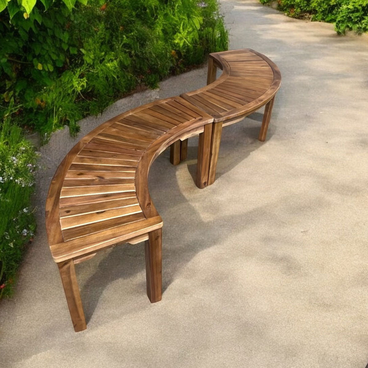 Acacia Wood Curved Bench - image 5