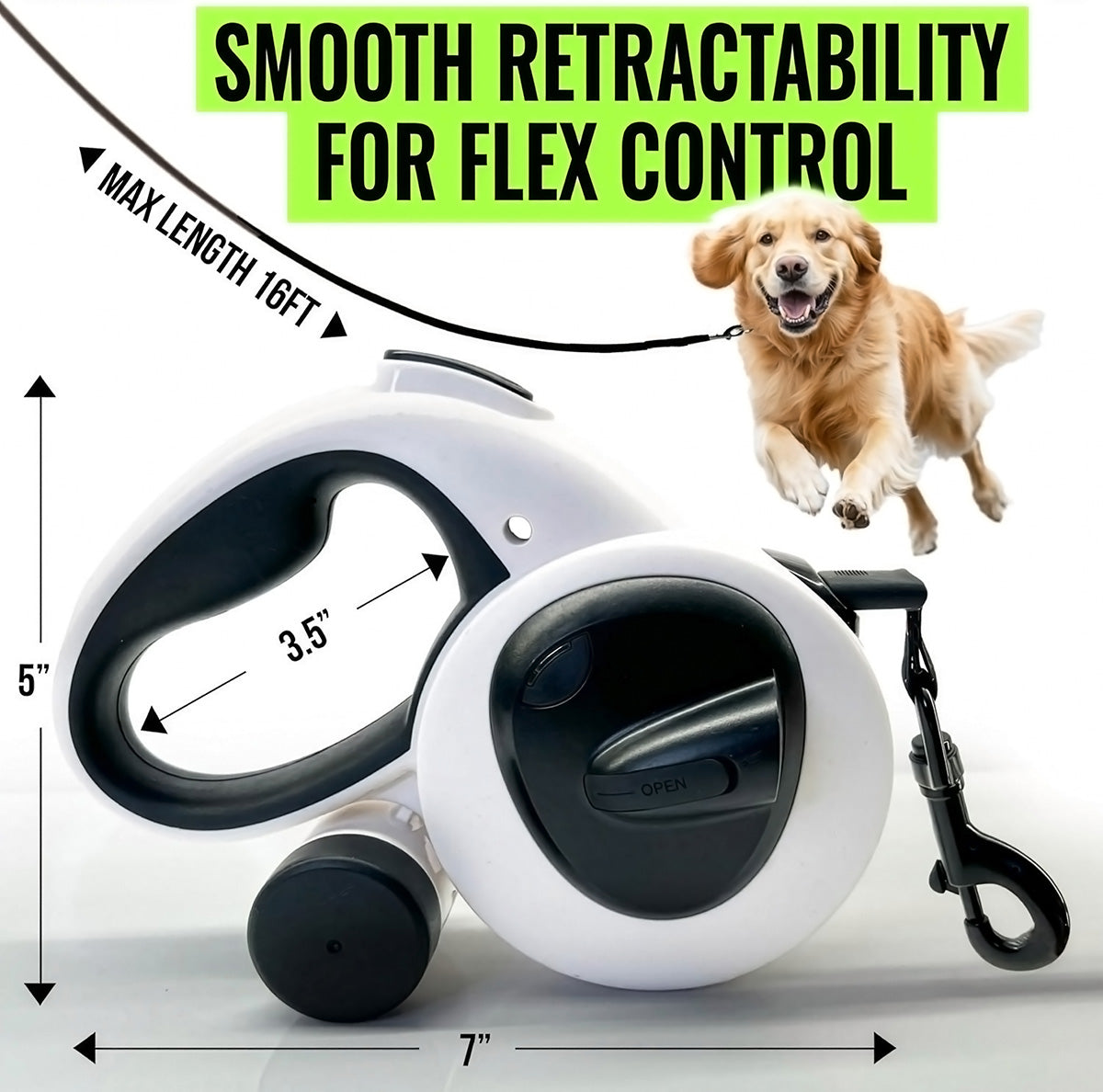 16ft Retractable Leash with LED Flashlight and Bag Dispenser - image 5