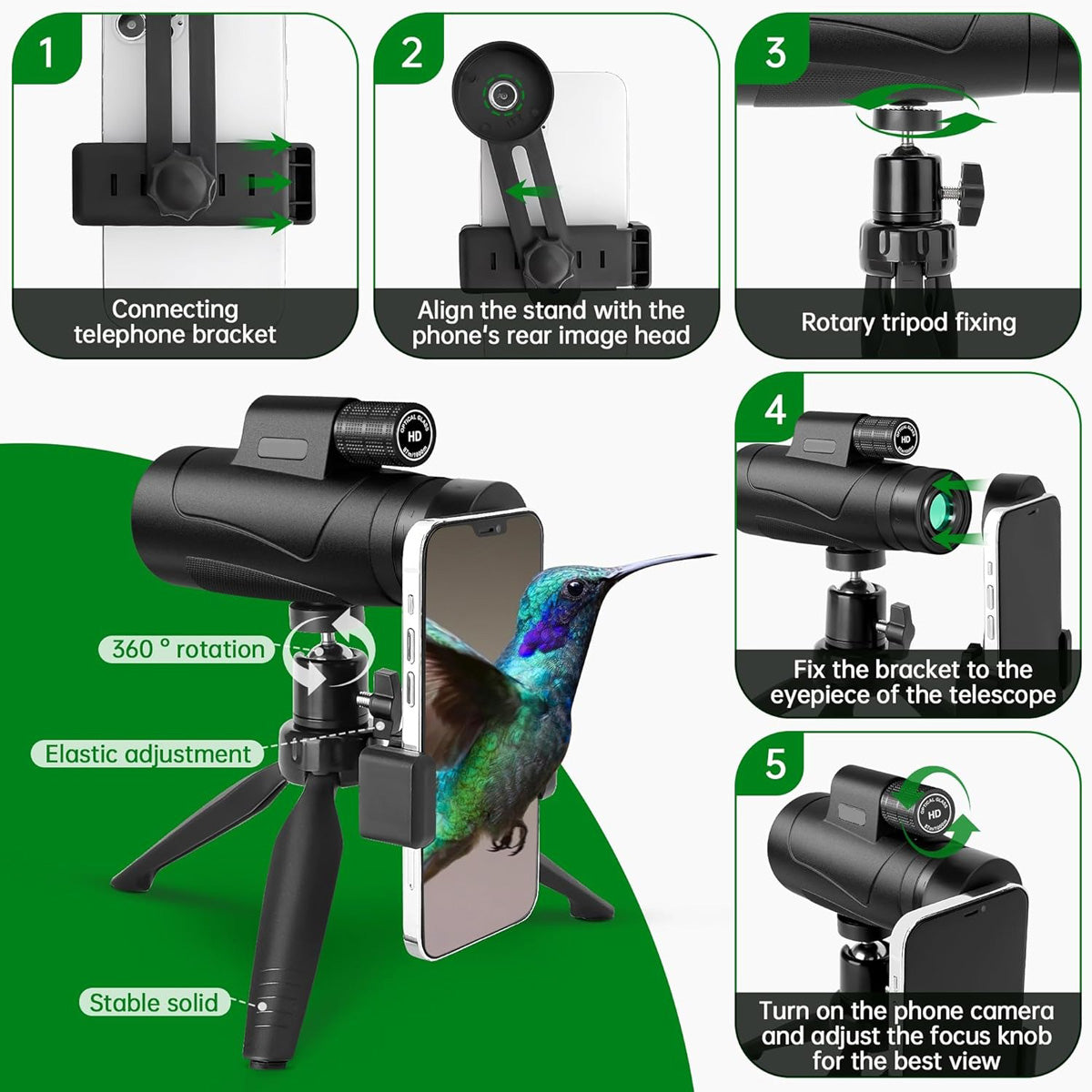 Monocular Telescope with Smartphone Holder and Tripod - image 7